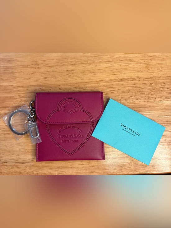 Tiffany & Co. Handbags - Tiffany & Co. Fuschia Heart Embossed Leather Wallet with Keyring